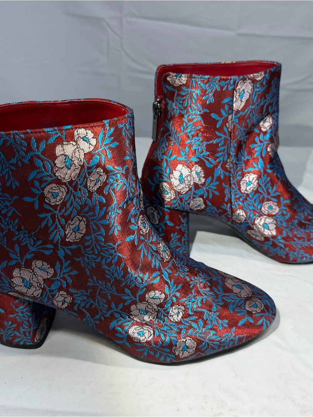 Gianni Bini Catalano Burgundy Brocade Floral Jacquard Ankle Boots 8.5Wmn
